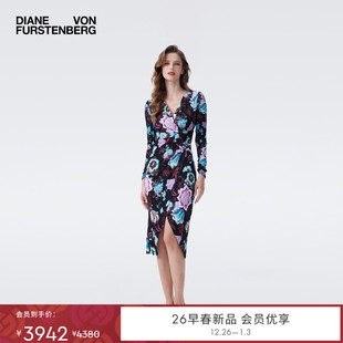 柳枝花卉V领哑光针织修身 DVF2026新款 连衣裙DL4T020 哑光针织