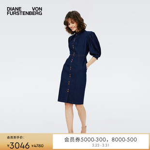 中长款 DVF牛仔裙立领泡泡袖 连衣裙DS4R011 丹宁牛仔