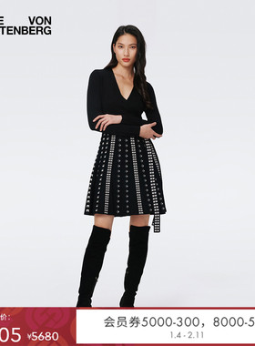 [博主同款]DVF A字裙摆拼接图案提花针织裹身裙DR3S005