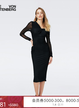 [玫瑰相似款][小黑裙]DVF度假斜肩修身轻礼服连衣裙DL4R019