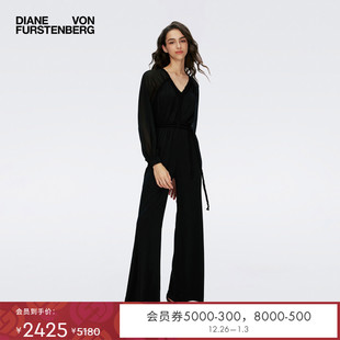 PJ1S008 曜石黑摩登针织宽松连体裤 DVF V领长袖