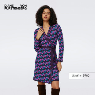 V领长袖 DVF 几何图案提花针织裹身裙DR3S003