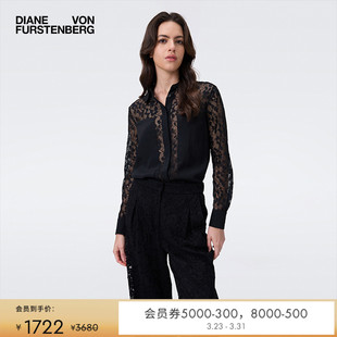 黑色长袖 POLO领衬衫 DVF 通勤上衣BL4R009 重工蕾丝花卉