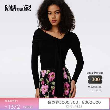 [博主同款]DVF飘带领黑色打底衫纯色针织衫WL3S011