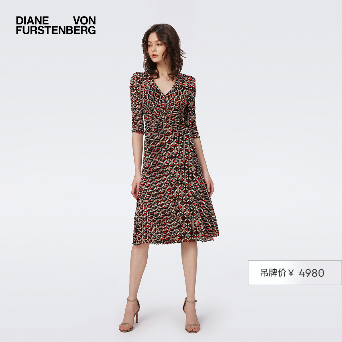 DVF黑红蝴蝶/几何双面连衣裙