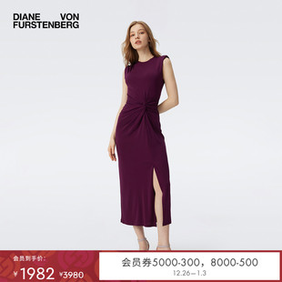 连衣裙DS1T010 开叉年会宴会礼服纯色修身 DVF2025新款 圆领修身
