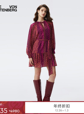 [博主同款]DVF2025秋冬粉色幸运骰子雪纺短款长袖连衣裙DL3T005