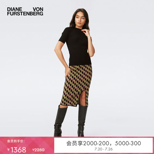 DVF黑色短袖罗纹针织打底衫