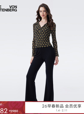 [弹力网纱]DVF2026早春度假系列金色罗盘玫瑰POLO领上衣BL4T014