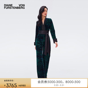 电视剧同款 连体裤 DVF 气质动物印花长袖 PJ3R006 喇叭裤