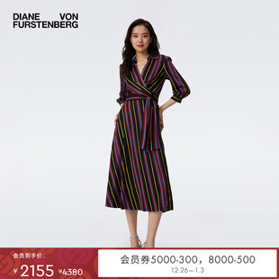 DVF2025新款 裹身裙DW1T013 多彩条纹图案翻领长袖