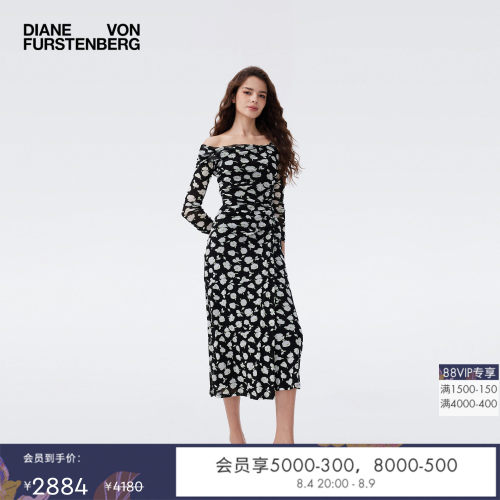 [弹力网纱]DVF2026春夏绿白波点玫瑰海岛度假风碎花连衣裙DL1U007