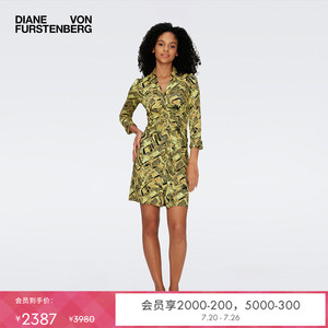 DVF 衬衫领七分袖印花哑光针织轻薄连衣裙DL1S015
