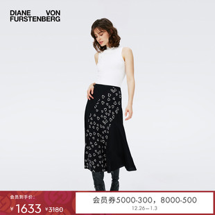 DVF 半身裙KM4R002 A字裙印花拼接中长款