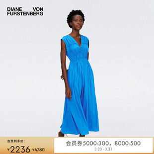 DVF V领典雅度假纯色长裙连衣裙DS1S035