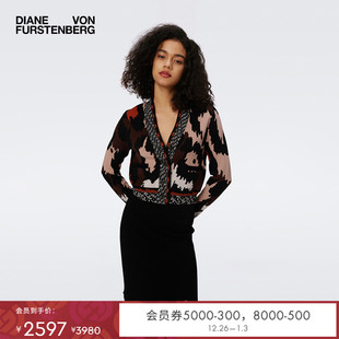 外套针织开衫 DVF动物纹印花V领短款 WC3S004 博主同款