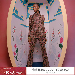 PL4R001 长裤 DVF 提花针织长格子喇叭裤