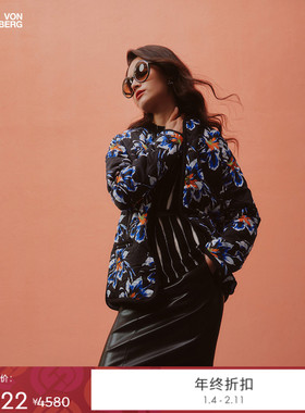 [双面穿]DVF2025秋冬水墨百合图案曜石黑双面穿棉服外套QS3T001