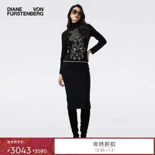 曜石黑暗提花羊毛铅笔裙KM3T004 DVF2025秋冬新款 提花工艺