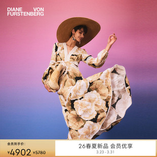 DVF2026早春新款 茶歇裙烂漫花卉腰部挖剪蕾丝拼接连衣裙DL4T026