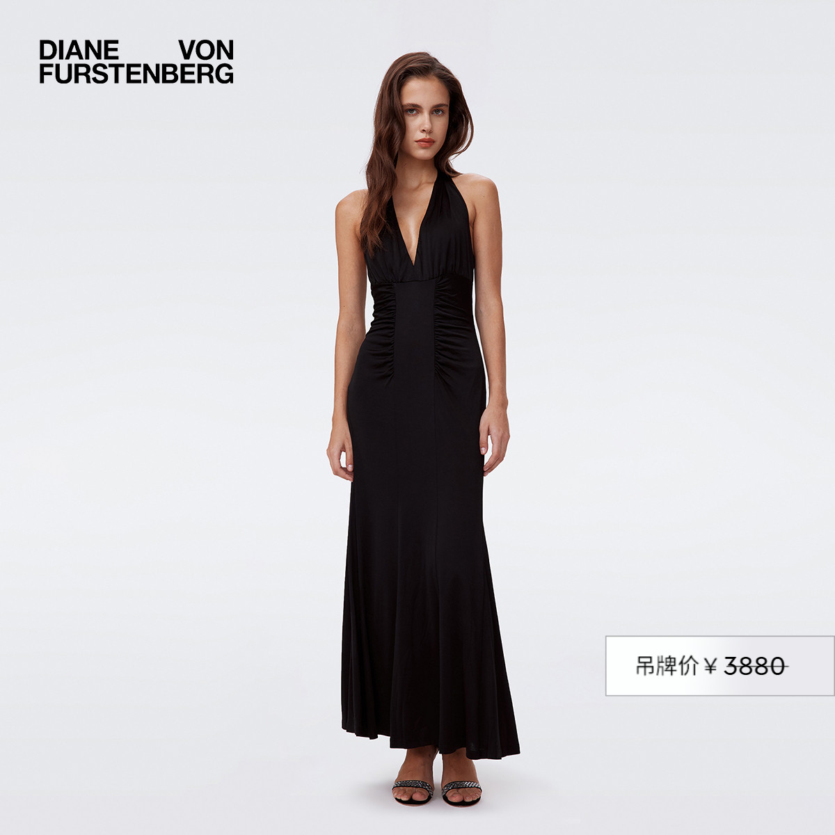 DVF系脖V领小黑裙摩登针织连衣裙