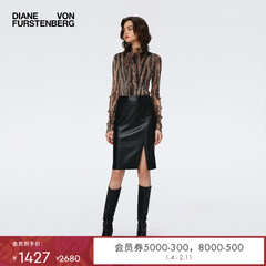 DVF 时尚曜石黑黑色仿皮裙中长款半裙MR67E00