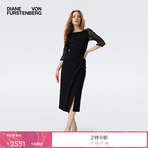 DVF经典黑侧开叉连衣裙