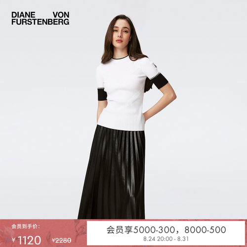 DVF黑白拼色罗纹针织上衣