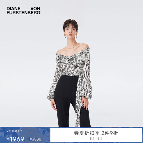 [重工植绒网纱]DVF2026春夏露肩度假风波点灯笼袖上衣BL4T002