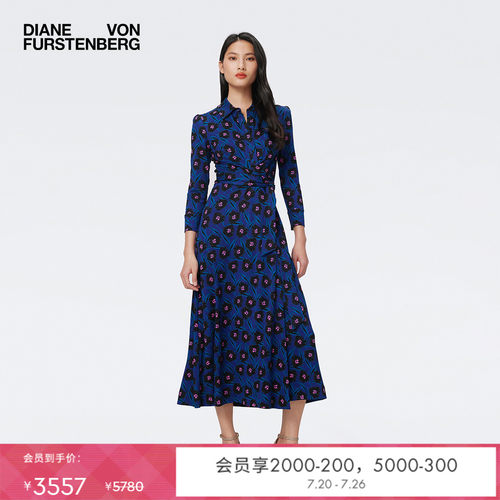 DVF长袖中长款裹身连衣裙