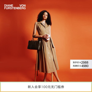 [博主同款]DVF度假无袖翻领卡其色中长款连衣裙DS2T021