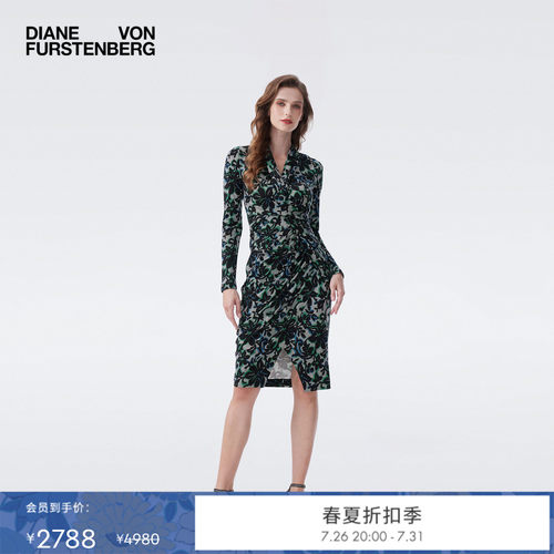 [天丝羊毛]DVF2026春夏新款V领度假蕾丝花卉修身连衣裙DL4T007
