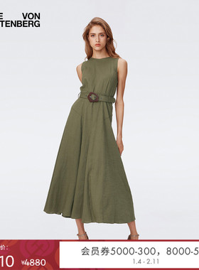 DVF度假气质圆领橄榄绿中长款连衣裙DS2S066