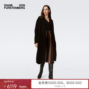 式 开衫 DVF秋冬羊毛混纺曜石黑色长款 大衣外套CL3S005 双面毛呢