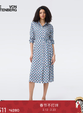 DVF2025秋冬新款几何青阶蓝印花连衣裙DL2T006