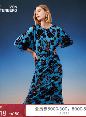 [博主同款]DVF圆领印花天丝羊毛长袖中长款连衣裙DL4R026