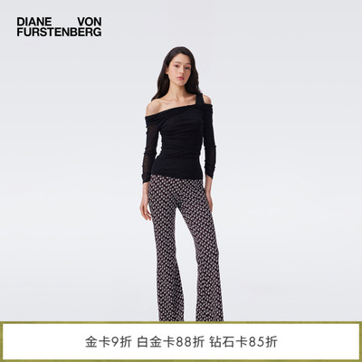 DVF2026早秋新款曜石黑不对称弹力网纱露肩上衣BL2U002