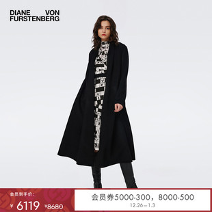 外套CL3S001 DVF秋冬曜石黑色羊毛大衣双面毛呢长款 双面毛呢