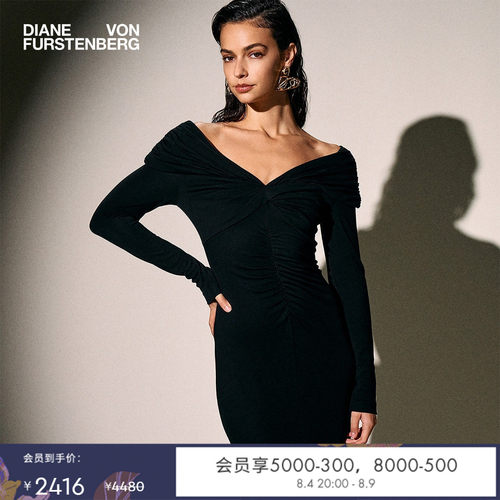 DVF经典黑V领小黑裙连衣裙
