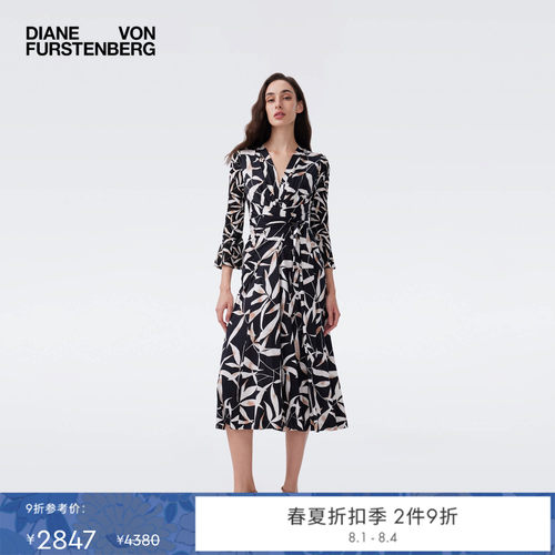 DVF2026春夏新款流光月桂叶印花轻薄收腰优雅感裹身裙DW1U017