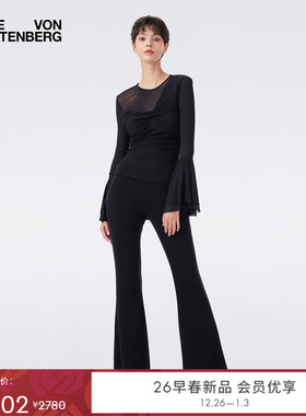 [天丝羊毛]DVF2026早春度假系列经典黑天丝羊毛喇叭裤PL4T002