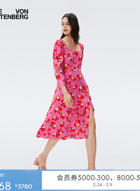 DVF 方领郁金香印花中长款度假法式连衣裙DL2R004