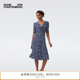 茶歇裙双面印花弹力网纱连衣裙DS1U015 DVF2026春夏新款 双面穿