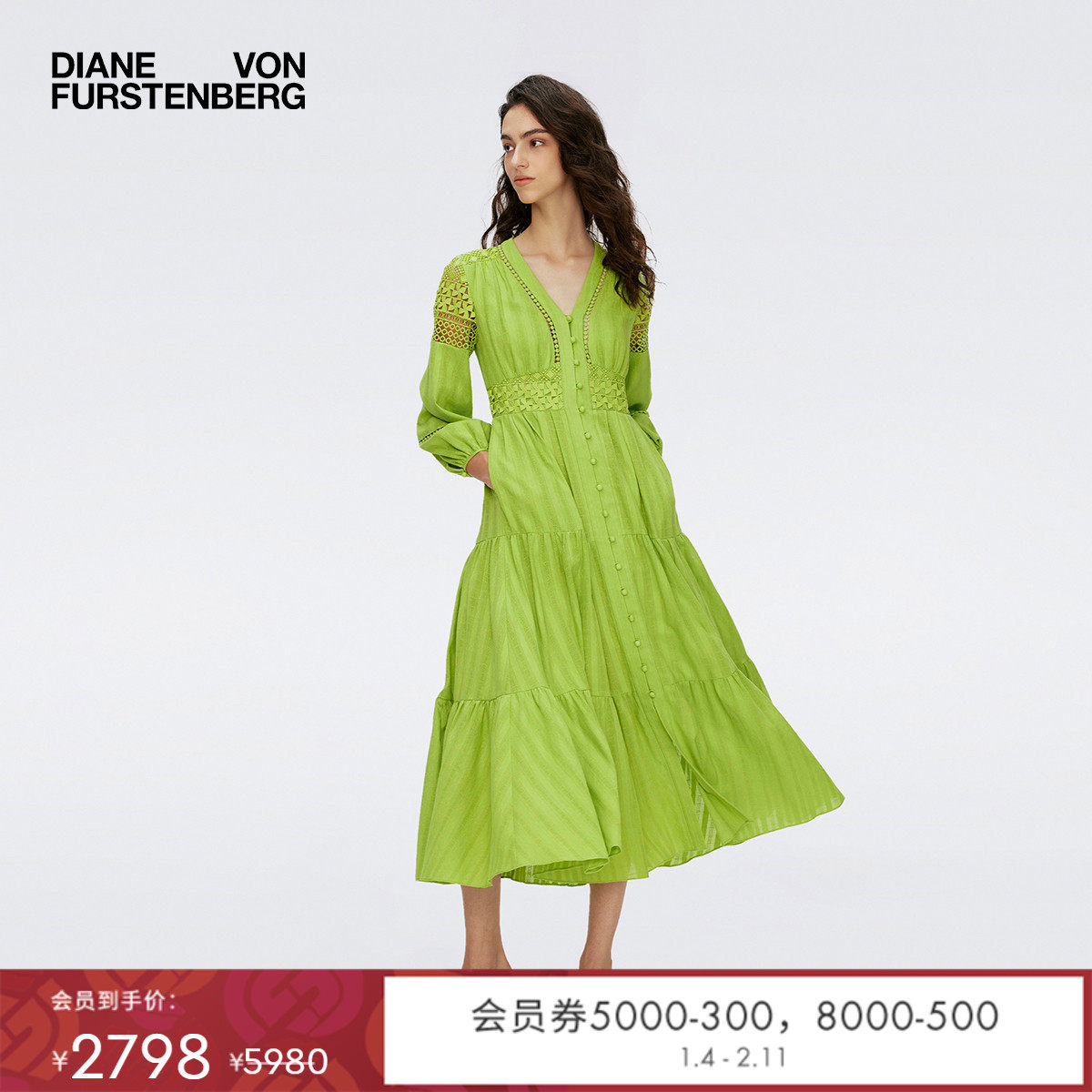 [玫瑰同款][博主同款]DVF度假法式春意绿色长袖茶歇连衣裙DL1S009,女装/女士精品,连衣裙,淘宝优惠券,粉丝福利购,淘宝优惠卷