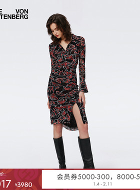 [弹力网纱]DVFPOLO领印花弹力网纱修身连衣裙DL3S013