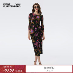 [哑光针织/弹力网纱]DVF2025秋冬神秘花园图案长袖连衣裙DL3T010