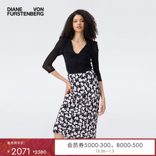 DVF2025新款 打底上衣BL1T010 曜石黑V领弹力网纱长袖