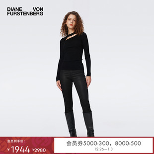 DVF WL3S003 羊毛混纺挖剪领口黑色套头针织衫