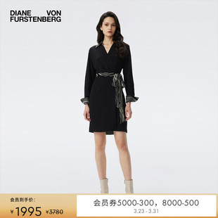 优雅短款 曜石黑长袖 裹身裙连衣裙DW2T004 经典 DVF