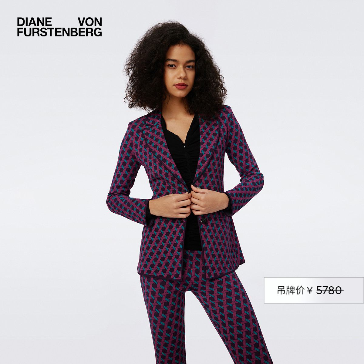 DVF几何印花提花针织西服外套